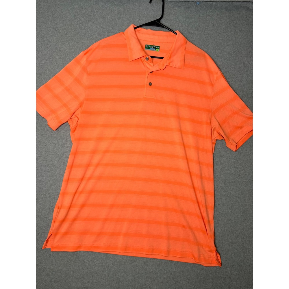Pro Tour Polo Shirt Mens XXL CoolPlay Golf Performance Striped Orange SS